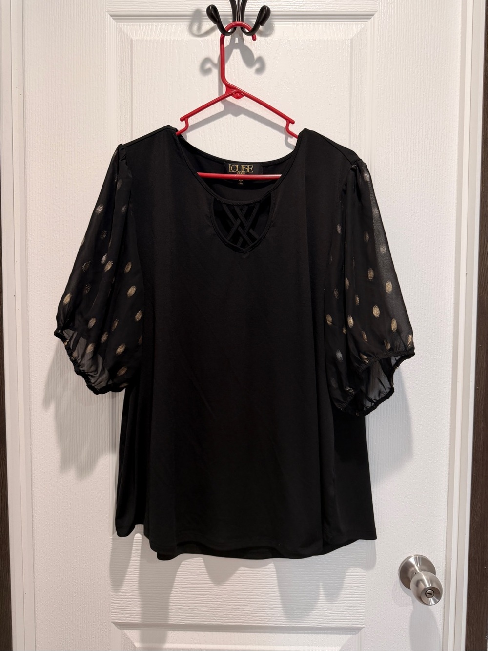 LQ LOUISE Paris Black Blouse 3X Sheer Polka Dot Sleeves Boho Chic Top